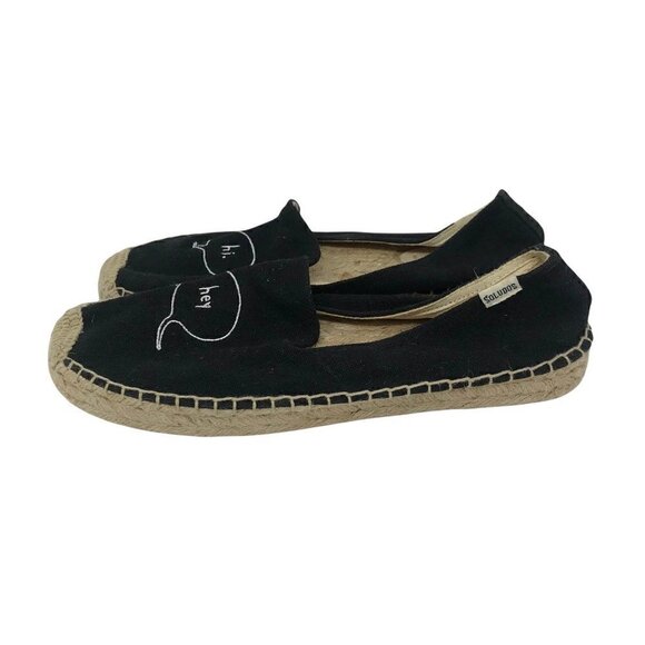 Soludos Womens Hi And Hey Espadrille Flat Shoes Black Beige Slip On Round Toe 10 - Picture 5 of 9